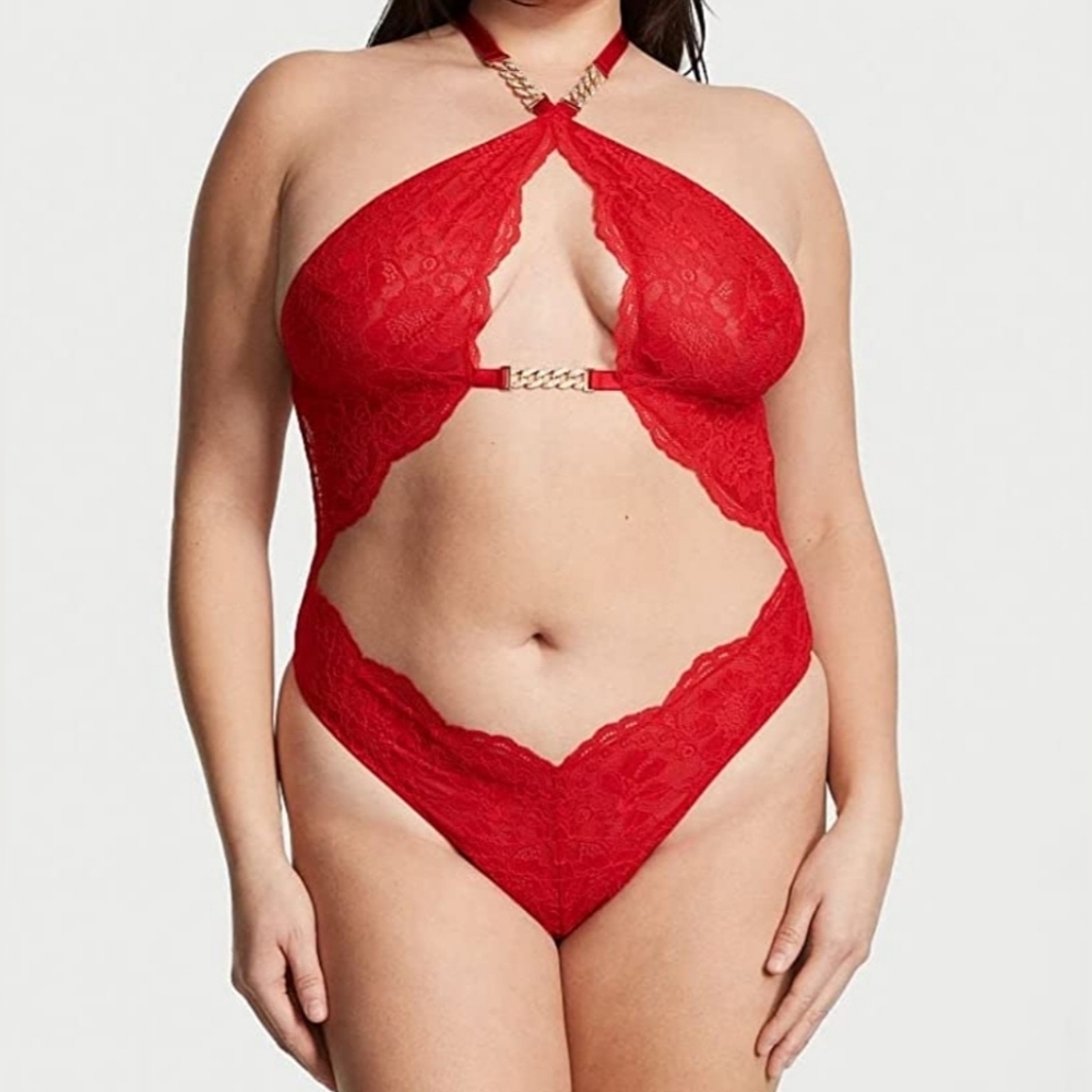 Nwt Victoria's Secret High-Neck Halter Lace Teddy Size Large